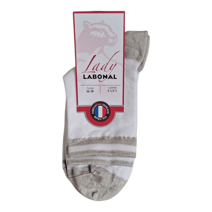 Socquettes pour Femme en Coton - Touché doux - Blanc/Argent - 36-38 (A0123)