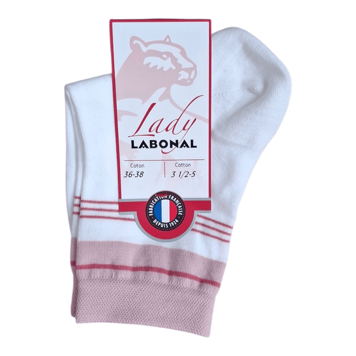 Socquettes pour Femme en Coton - Touché doux - Blanc/Rose - 36-38 (A0133)