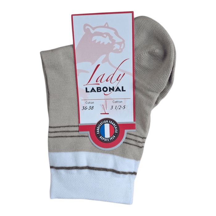Socquettes pour Femme en Coton - Touché doux - Beige/Blanc - 36-38 (A0232)
