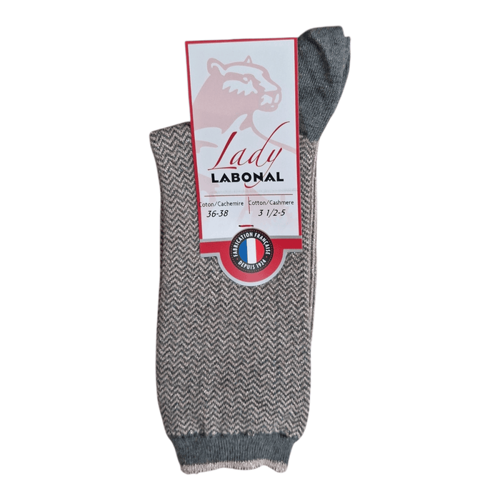 Chaussettes pour Femme en Coton - Contient du cachemire - Gris/Rose - 39-41 (B0722)