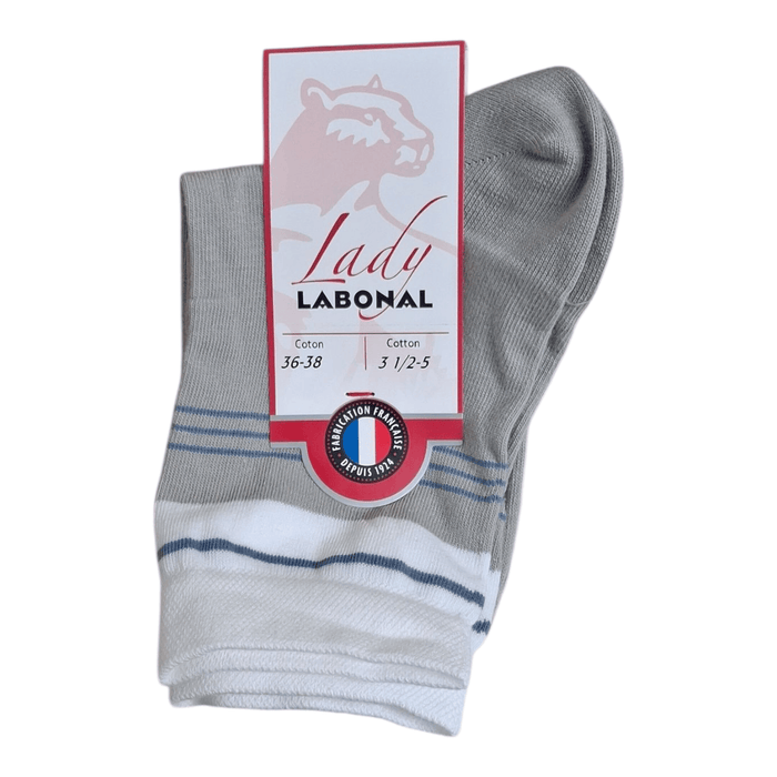 Socquettes pour Femme en Coton - Touché doux - Gris/Blanc - 36-38 (A0334)