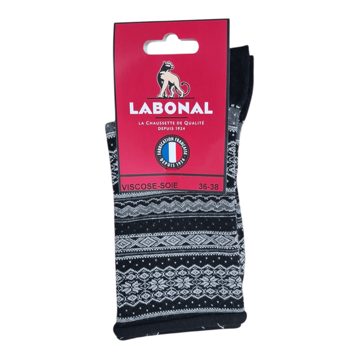 Chaussettes pour Femme en Viscose - Contient de la soie - Noir/Blanc - 36-38 (A0433)