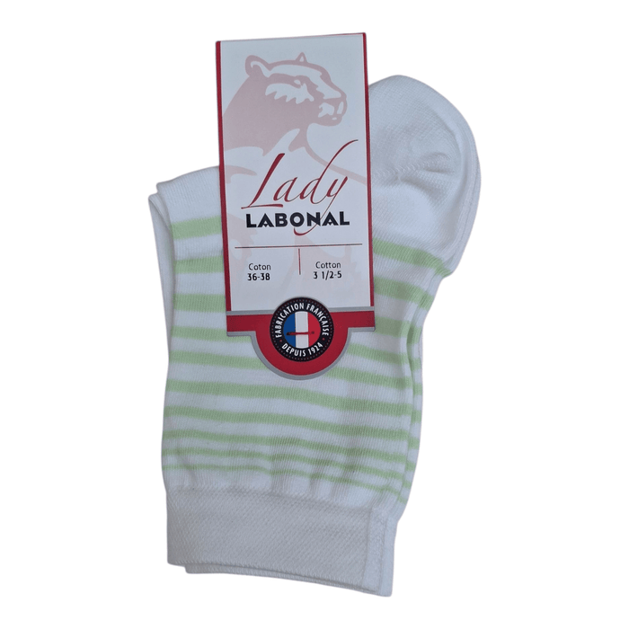 Chaussettes pour Femme en Coton - Touché doux - Blanc/Vert - 36-38 (A0444)