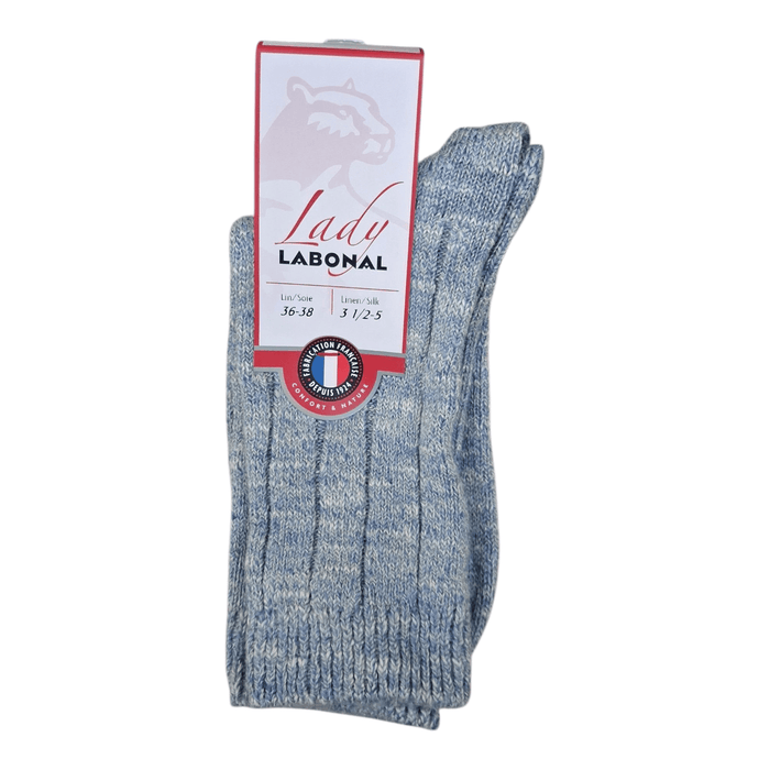 Chaussettes pour Femme en Lin - Contient de la soie - Bleu chiné - 36-38 (A0743)