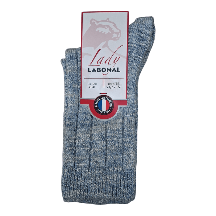 Chaussettes pour Femme en Lin - Contient de la soie - Bleu chiné - 39-41 (A0812)