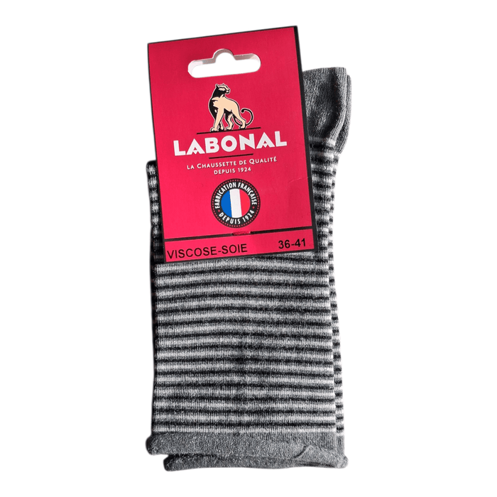 Chaussettes pour Femme en Viscose - Contient de la soie - Gris/Noir - 36-41 (A0944)
