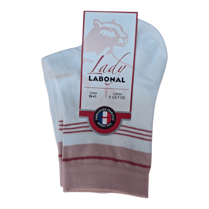 Socquettes pour Femme en Coton - Touché doux - Blanc/Rose - 39-41 (A1044)