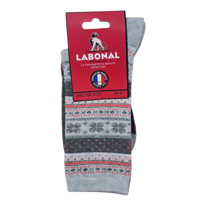 Chaussettes pour Femme en Viscose - Contient de la soie - Gris/Rose - 36-41 (B0223)