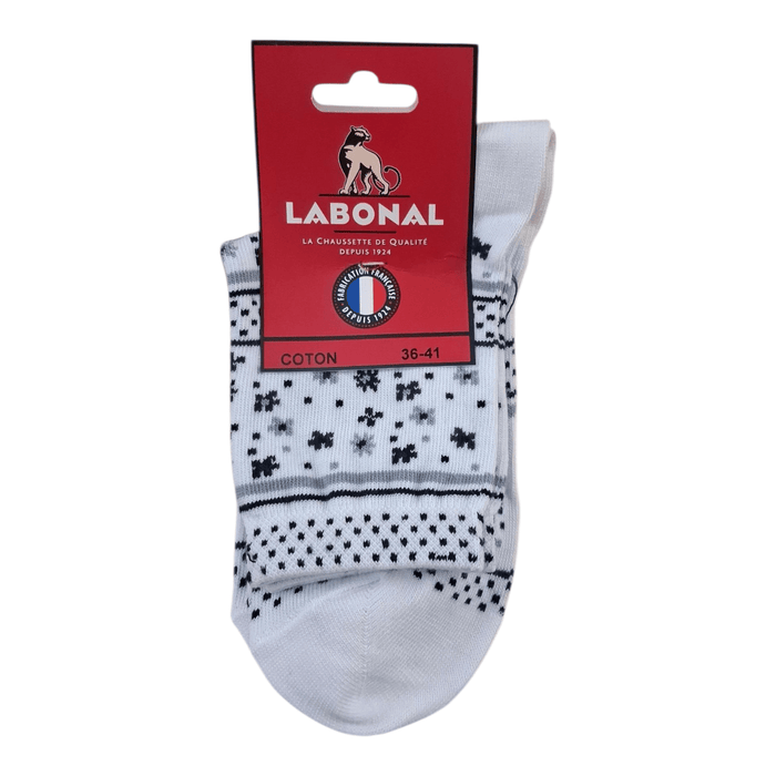 Chaussettes pour Femme en Coton - Touché doux - Blanc/Noir - 36-41 (B0312)