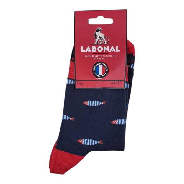 Chaussettes pour Femme en Coton - Touché doux - Marine/Rouge - 36-41 (B0313)