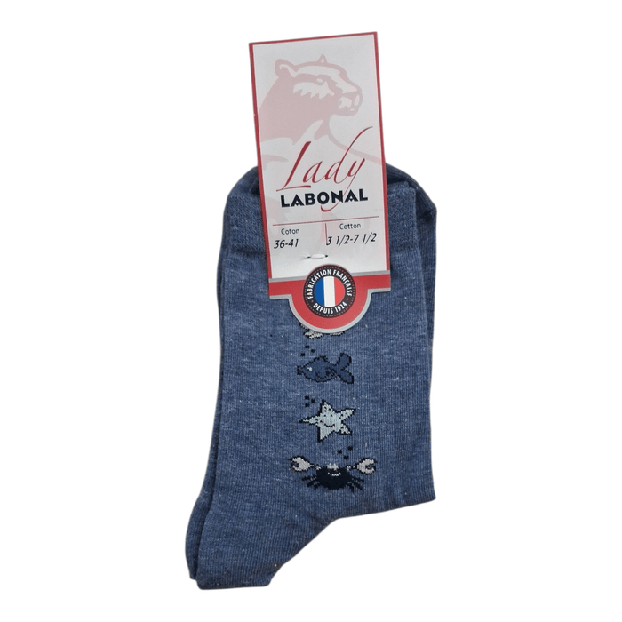 Chaussettes pour Femme en Coton - Touché doux - Bleu chiné - 36-41 (B0413)