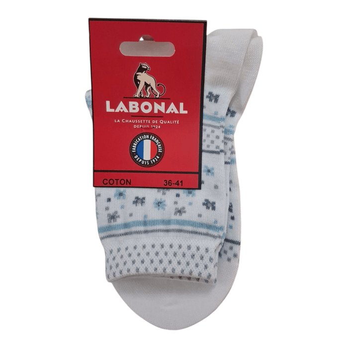 Chaussettes pour Femme en Coton - Touché doux - Blanc/Gris - 36-41 (B0521)