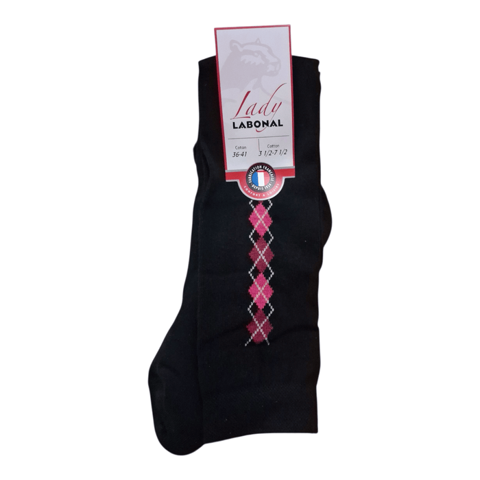 Mi-bas pour Femme en Coton - Touché doux - Noir/Fuschia - 36-41 (B0744)