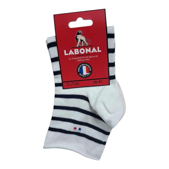 Socquettes pour Femme en Coton - Touché doux - Ecru/Marine - 36-41 (B1022)