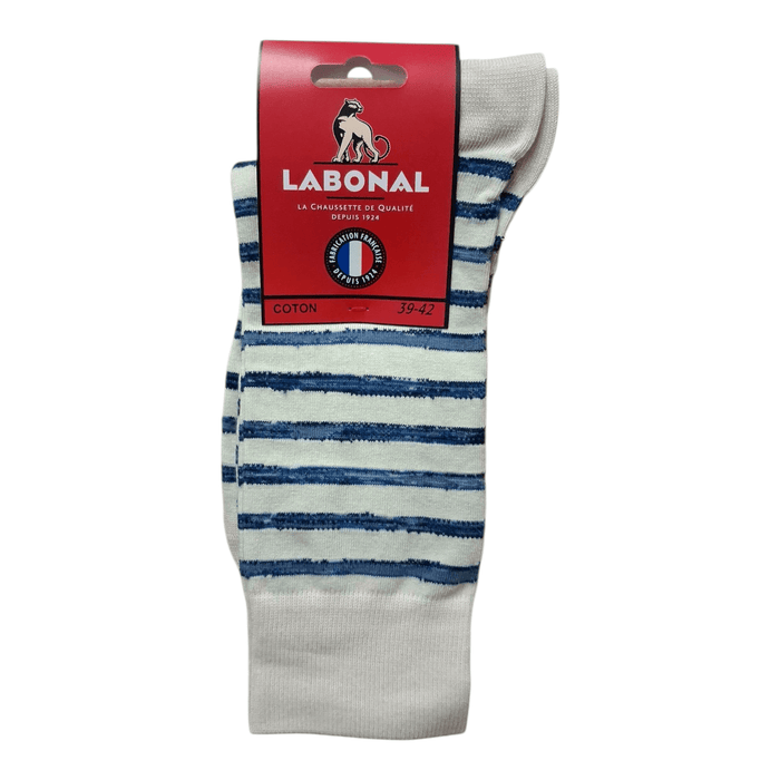 Chaussettes pour Homme en Coton - Touché doux - Ecru/Bleu - 39-42 (C0241)