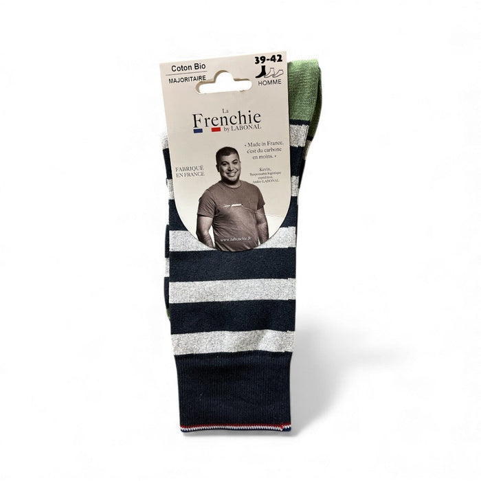 Chaussettes pour Homme en Coton - Produit éco-responsable - Marine/Vert - 39-42 (E0124)